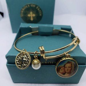 New 1928 Symbols of faith 14kt gold dipped adjustable charm bracelet